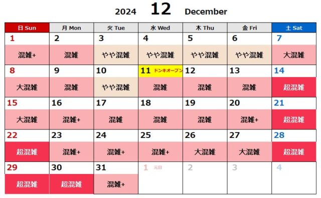 2024年12月USJ混雑予想